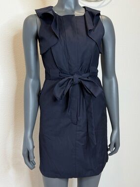 Esley Navy Ruffle Trim Sleeveless Belted Mini Dress Women’s Size S Businesscore